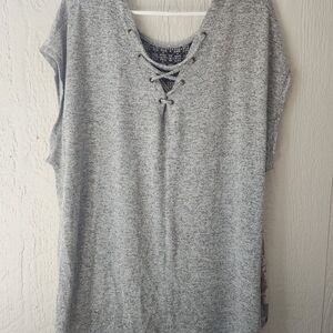 Maurices Gray Lace-Up Printed Back Women's Top